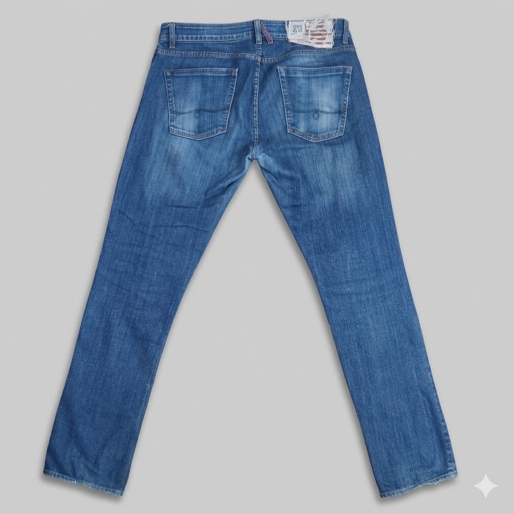 Polo Ralph Lauren Spencer Skinny‎ Mens 34x32 Blue Distressed Flag Denim Jeans